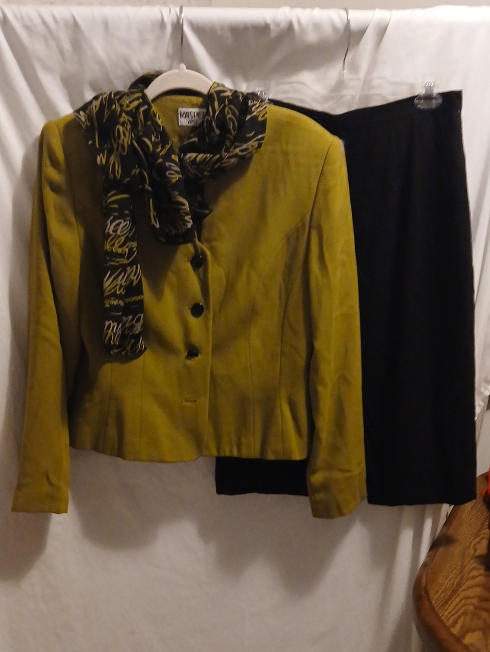 Kasper Olive Green Women's Suit With Blazer, Skirt. Scarf